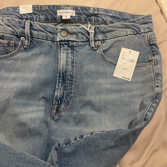 NWT!! Good American Good Icon Light Blue Straight Leg Jeans - Picture 4 of 5